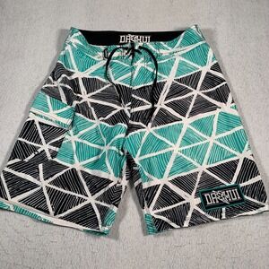 Da Hui Board‎ Shorts Mens 32 Green Black Geometric Polyester